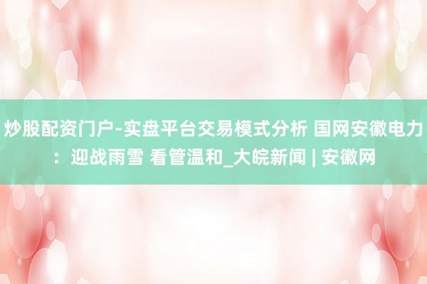 炒股配资门户-实盘平台交易模式分析 国网安徽电力：迎战雨雪 看管温和_大皖新闻 | 安徽网